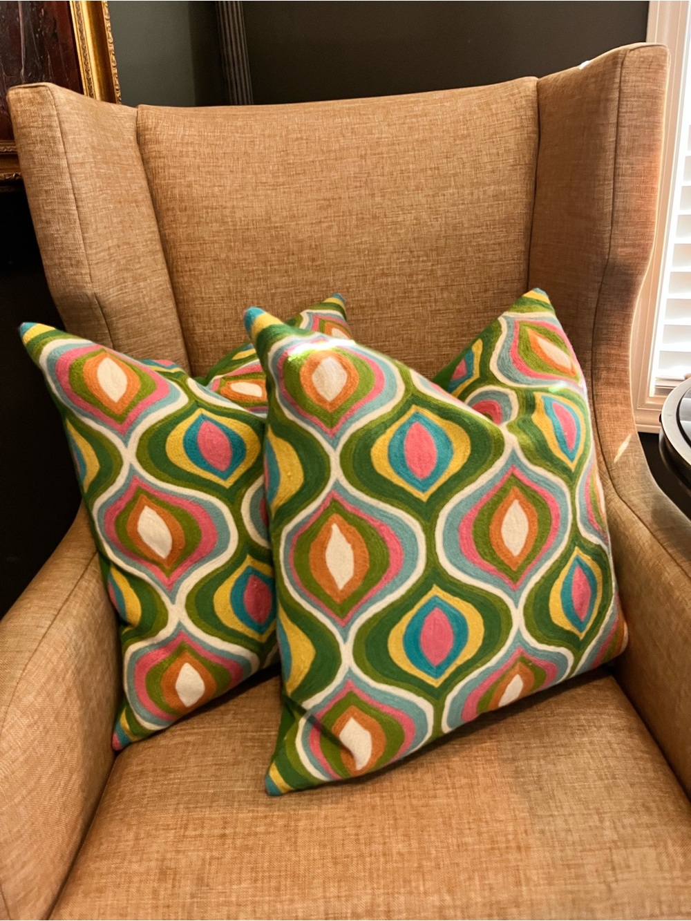 YaYa & Co Green Multi-Color Geometric Throw Pillow Pair set of 2